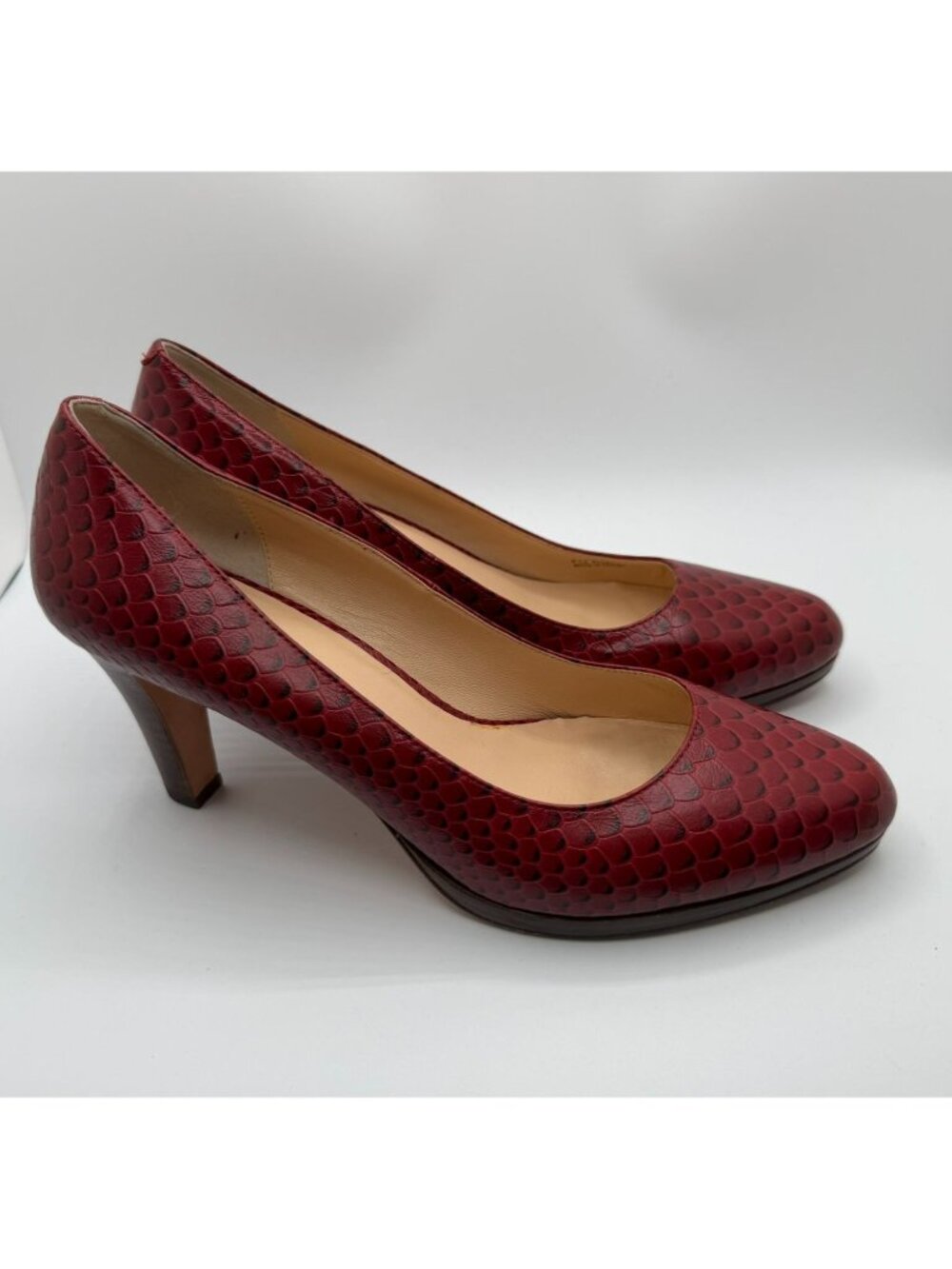 Cole Haan Snake Print Pumps Women Size 9B Red Leather Block Round Toe Shoes